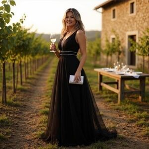Nova Luxe Rhinestone Gown – Black Sleeveless Maxi w/ Mesh & Double Waistband – S